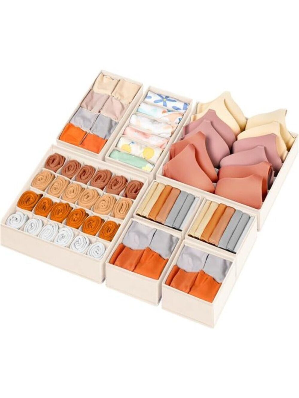 Drawer Organizer Bins 8 Pack Dresser Underwear Sock Baby Clothes Beige Nursery